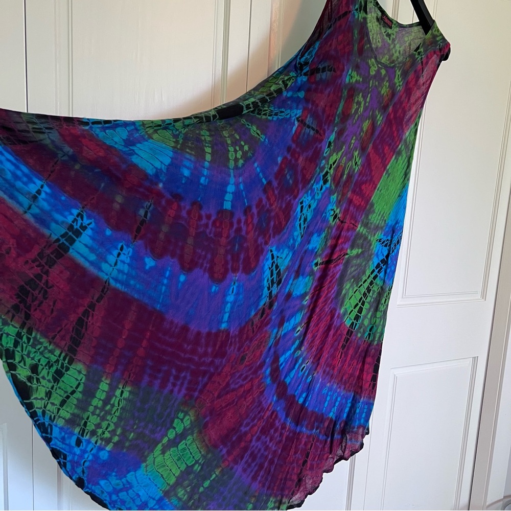 Multicolor tie-dyed maxi dress or swim cover-up. Free size. Like new.